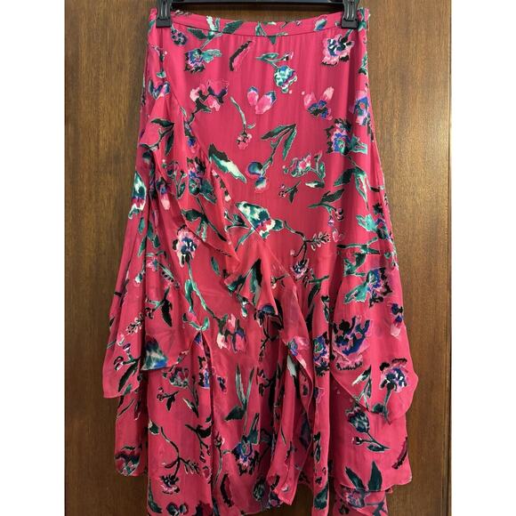 Tanya Taylor Skirt Womens 8 Midi Silk Blend Abstract Fairy Core Cottage Burnout - Picture 2 of 9